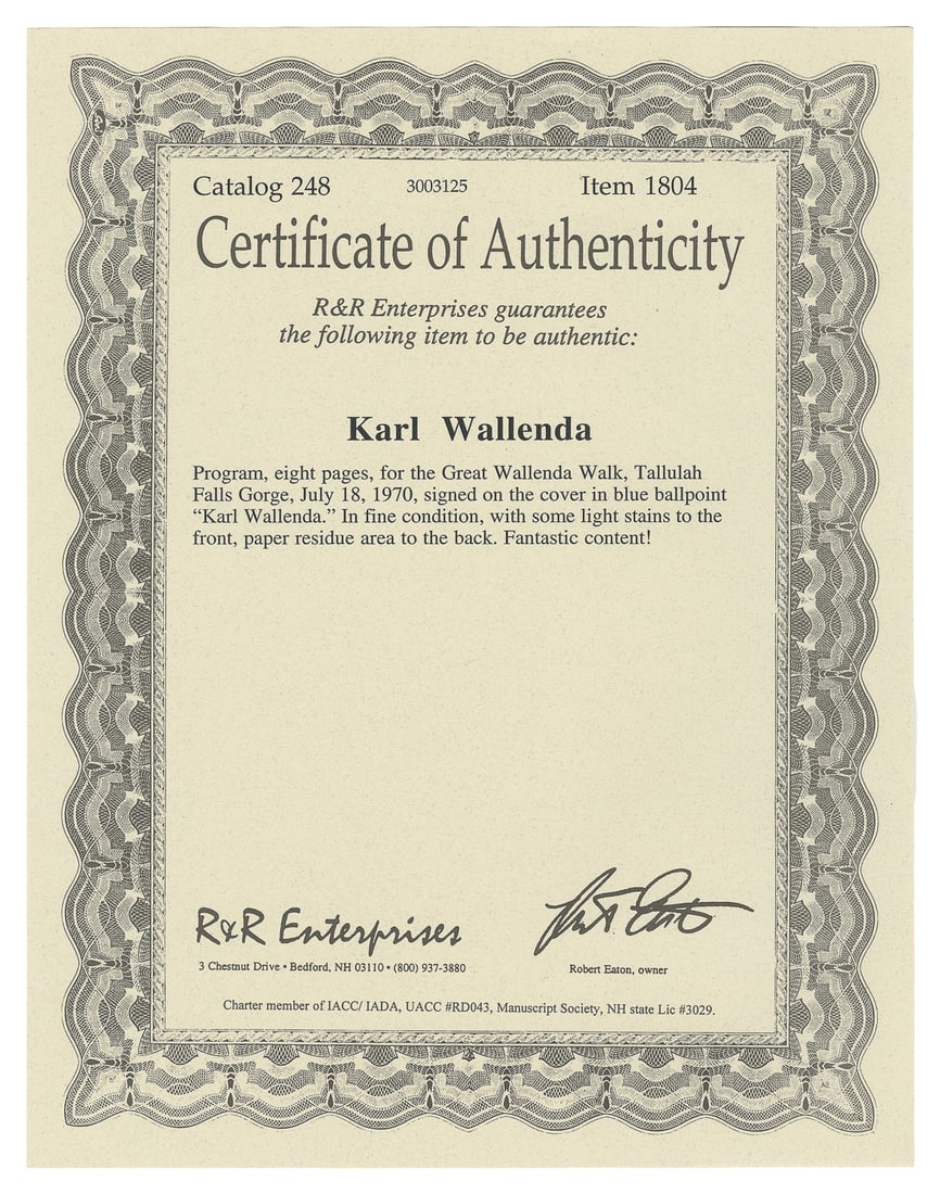 WALLENDA, Karl (1905 – 1978). Signed program. - 2