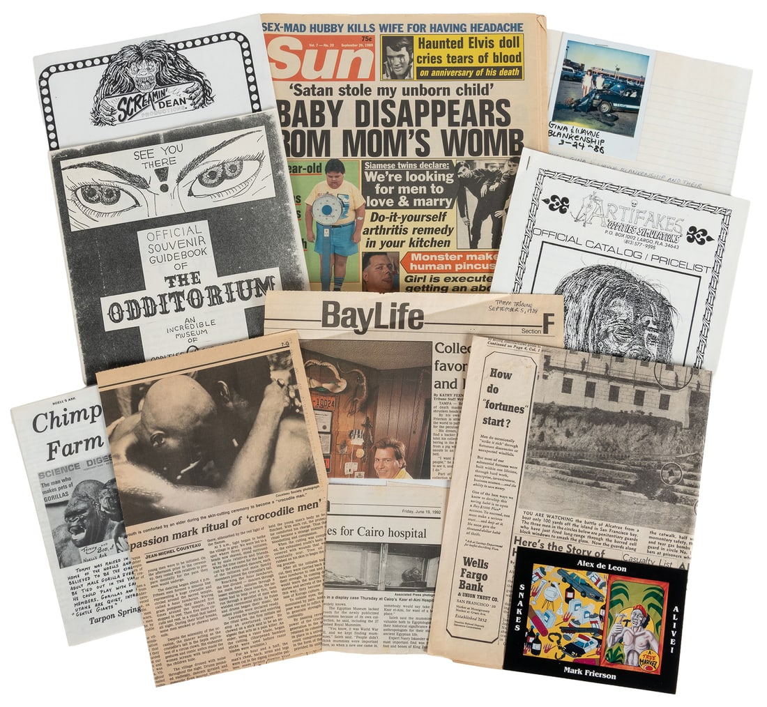 FRIERSON, Mark. Mark Frierson Archive. 21st century.: FRIERSON, Mark (1964-2025). Mark Frierson Archive. 21st century. Album with over 150 original photos of Frierson's banners, show fronts, manufactured oddities, and more. Further includes ephemera