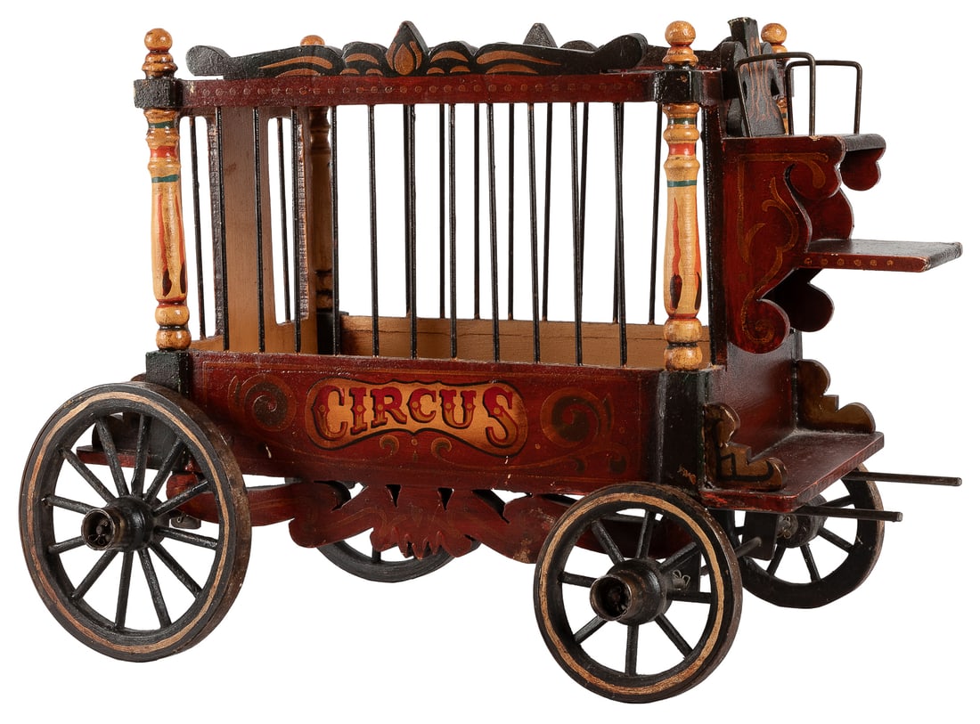 Model circus wagon and elephant. - 2