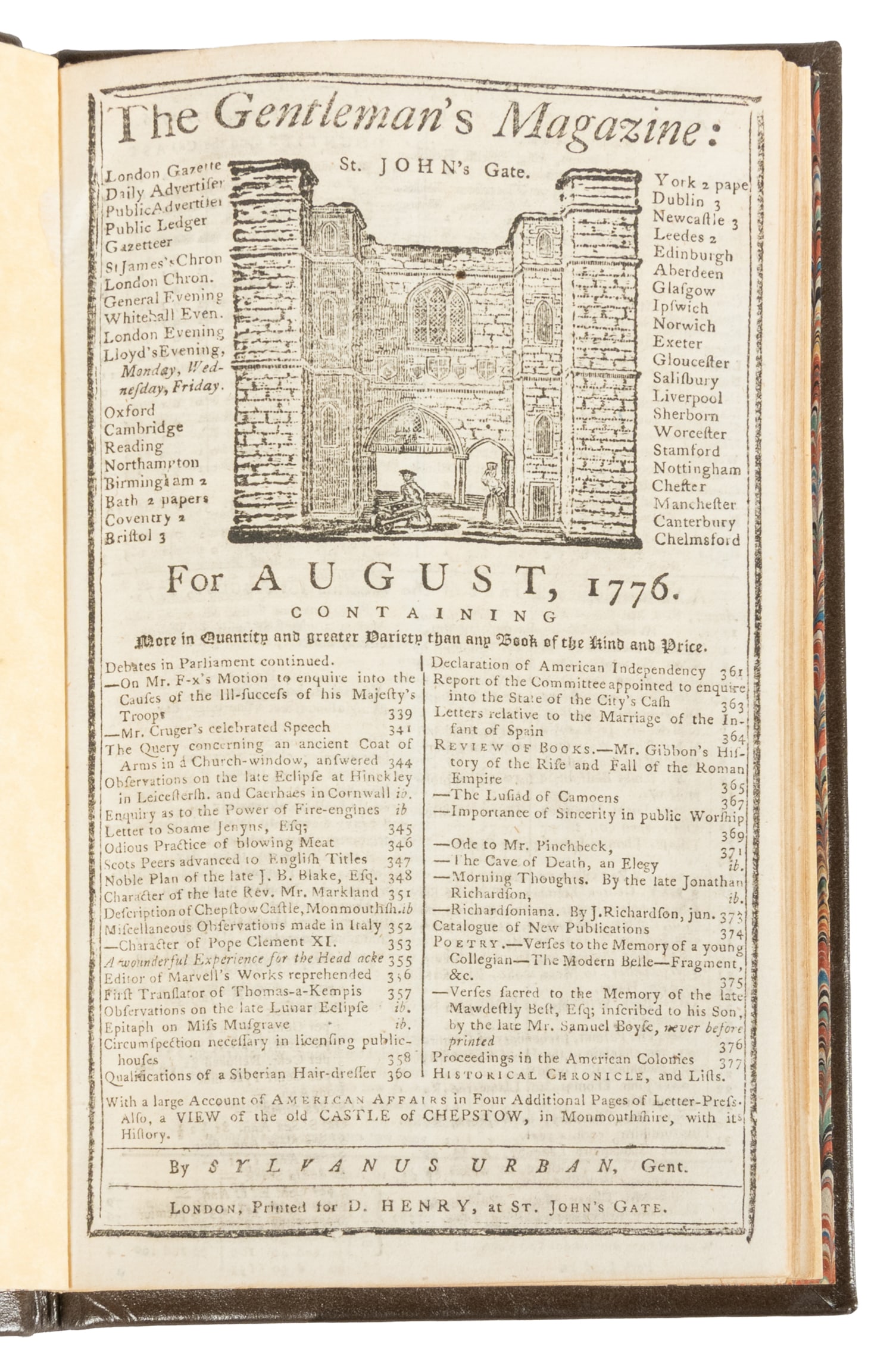 [AMERICANA]. [DECLARATION OF INDEPENDENCE]. [URBAN, Sylvanus (pseudonym of CAVE, Edward (1691- (1 of 4)