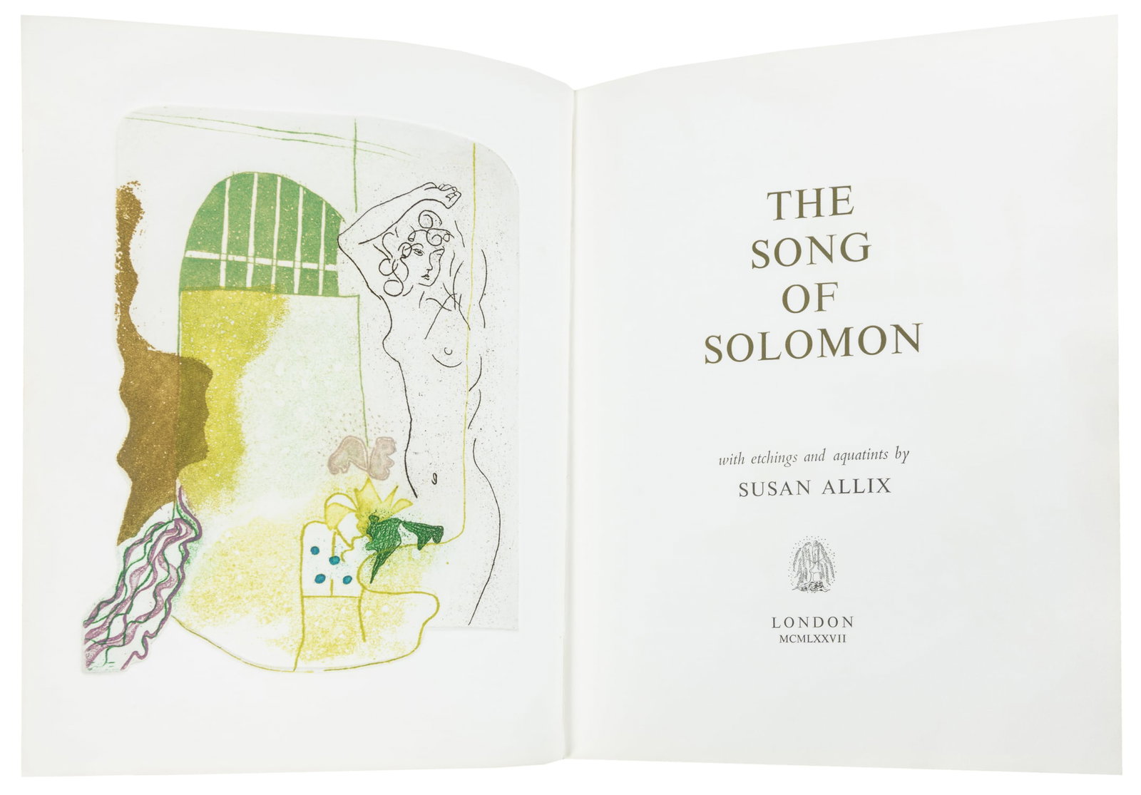 [ARTIST'S BOOK]. ALLIX, Susan (b. 1943). The Song of Solomon. With etchings and aquatints by Susan (1 of 5)