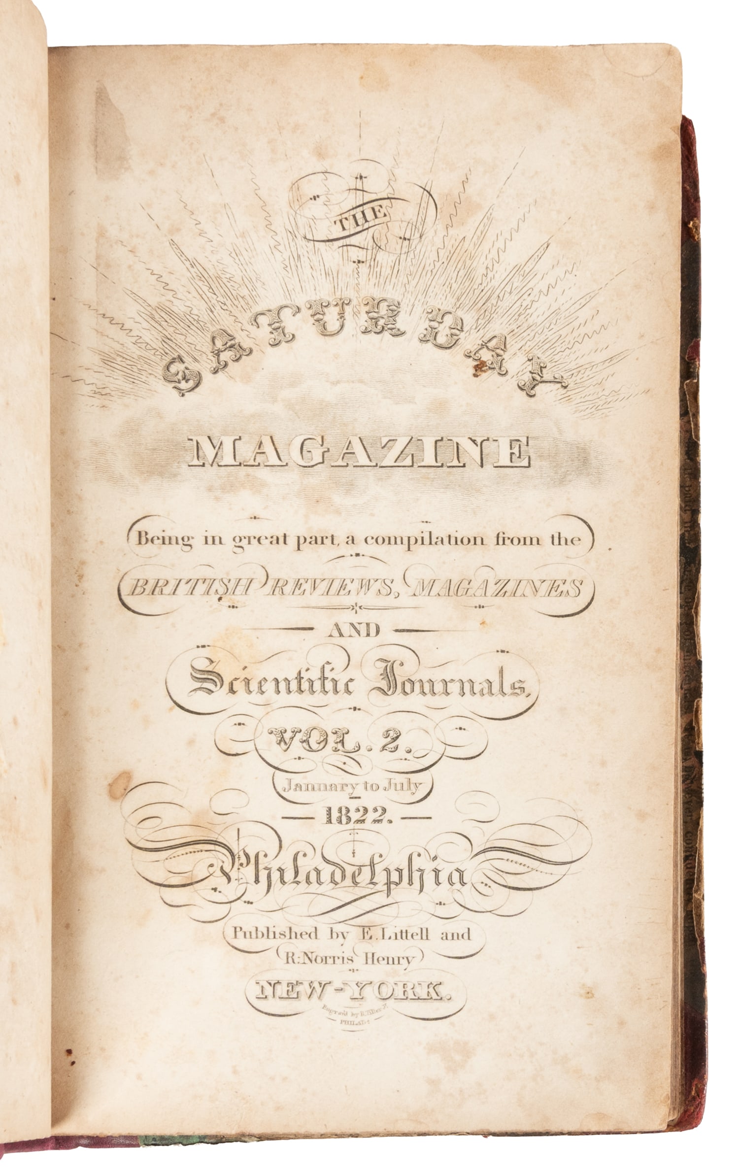 [DE QUINCEY, Thomas (1785-1859)]. Confessions of an English Opium-Eater; Appearing in The Saturday: [DE QUINCEY, Thomas (1785-1859)]. Confessions of an English Opium-Eater; Appearing in The Saturday Magazine. Philadelphia: E. Littell, 1822. 8vo. 592, [4, Index] pp. Bound in contemporary marbled boar