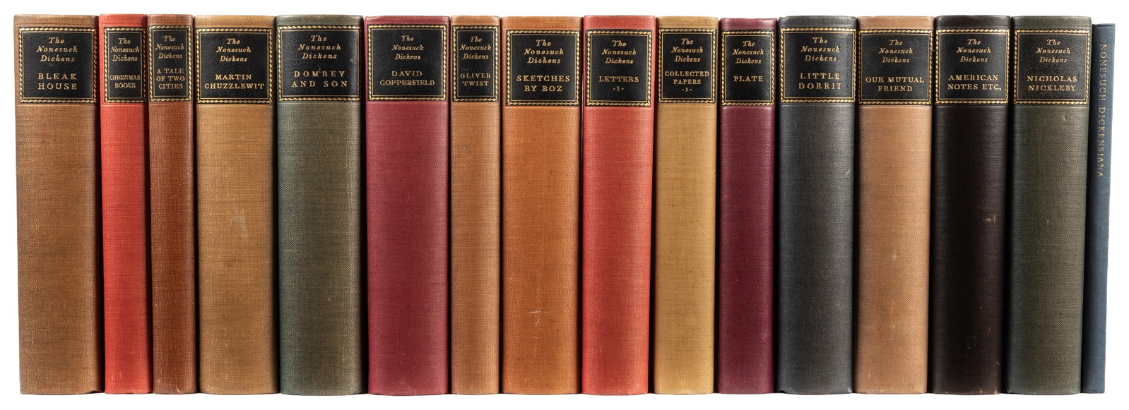 [FINE PRESS SETS]. DICKENS, Charles (1812-1870). The Nonesuch Dickens [and:] The Nonesuch: [FINE PRESS SETS]. DICKENS, Charles (1812-1870). The Nonesuch Dickens [and:] The Nonesuch Dickensiana. London: The Nonesuch Press, 1937-1938. Complete in 23 large 8vo volumes plus woodblock plate in s