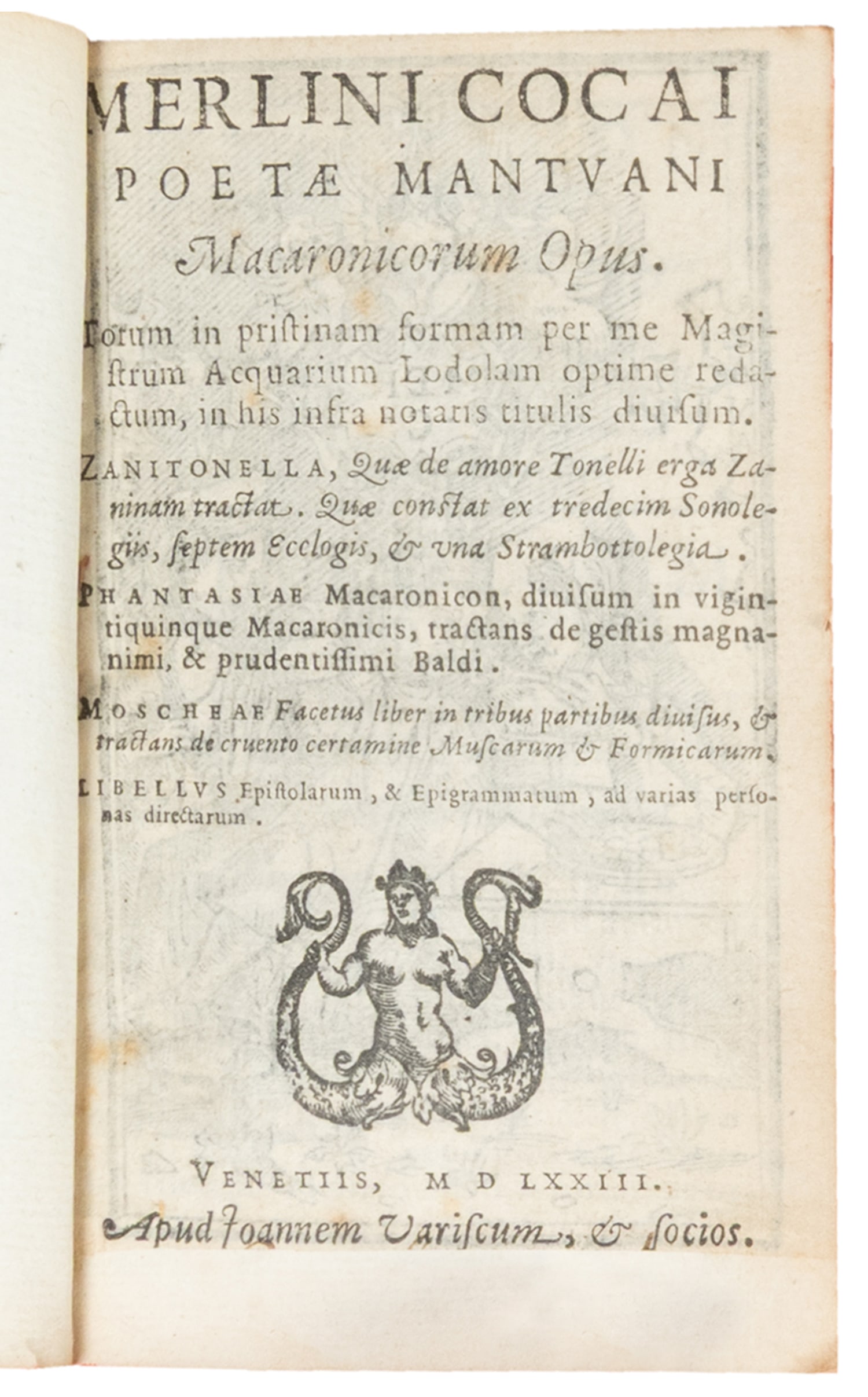 [EARLY ILLUSTRATED BOOKS]. COCAI, Merlini (pseudonym of FOLENGO, Theofilo (1491-1541)). Poetae (1 of 4)