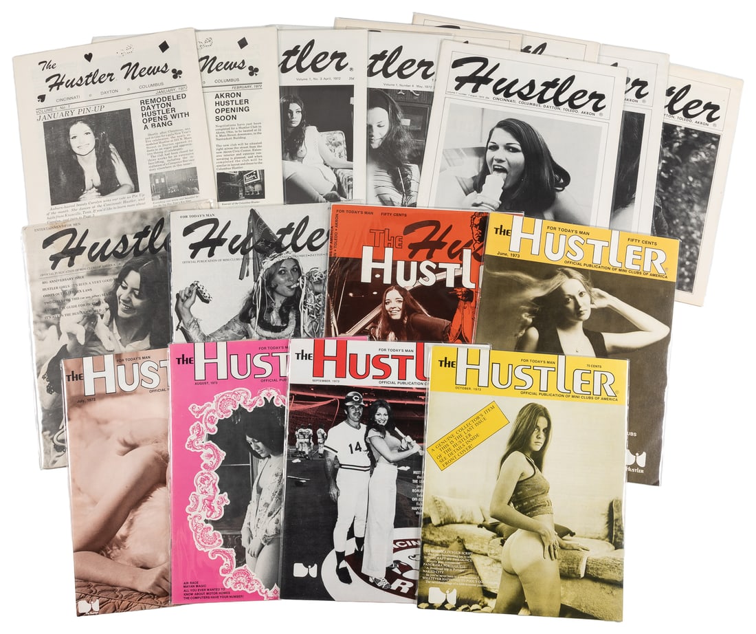 [EROTICA]. [FLYNT, Larry (1942-2021), contributor and publisher]. The Hustler News / Hustler (17).: [EROTICA]. [FLYNT, Larry (1942-2021), contributor and publisher]. The Hustler News / Hustler (17). [Cincinnati, Dayton, Columbus, OH: Mini Clubs of America, 1972-1973]. 17 issues. 4tos. Volume 1 Numbe