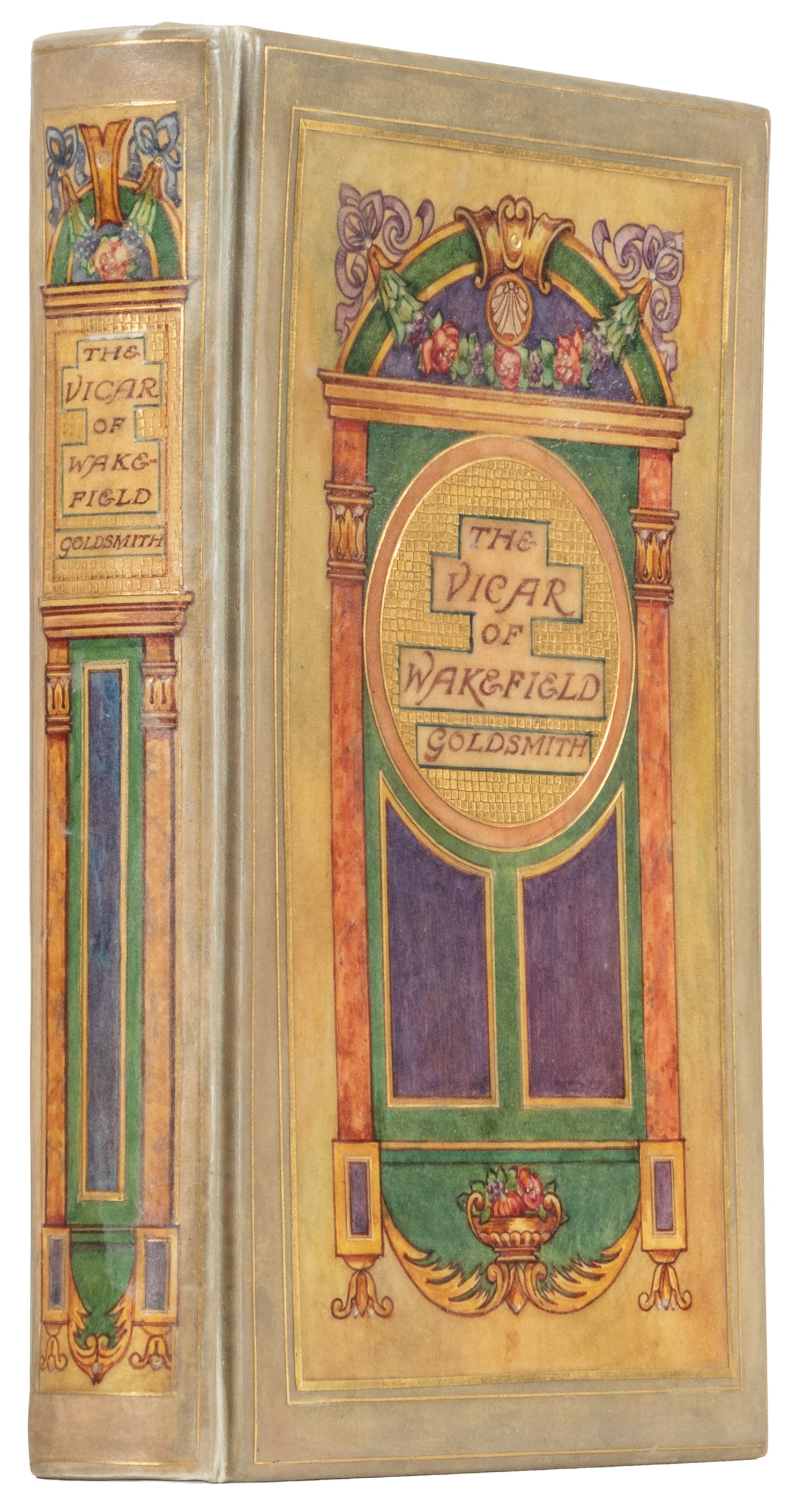 [FINE BINDINGS]. [CHIVERS, Cedric (1853-1929), binder]. GOLDSMITH, Oliver (1728-1774). The Vicar of: [FINE BINDINGS]. [CHIVERS, Cedric (1853-1929), binder]. GOLDSMITH, Oliver (1728-1774). The Vicar of Wakefield. London: J. M. Dent, 1904. 8vo. Illustrated with colored frontispiece, title-page and twen