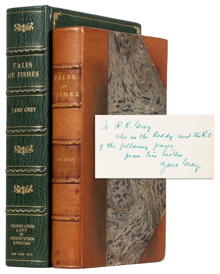 GREY, Zane (1872-1939). Tales of Fishes. New York: Harper & Brothers Publishers, [1919].: GREY, Zane (1872-1939). Tales of Fishes. New York: Harper & Brothers Publishers, [1919]. Large 8vo. Illustrated from photographs by the author. [xvi], 1-[267], [3, blank] pp. Bound in publisher's delu