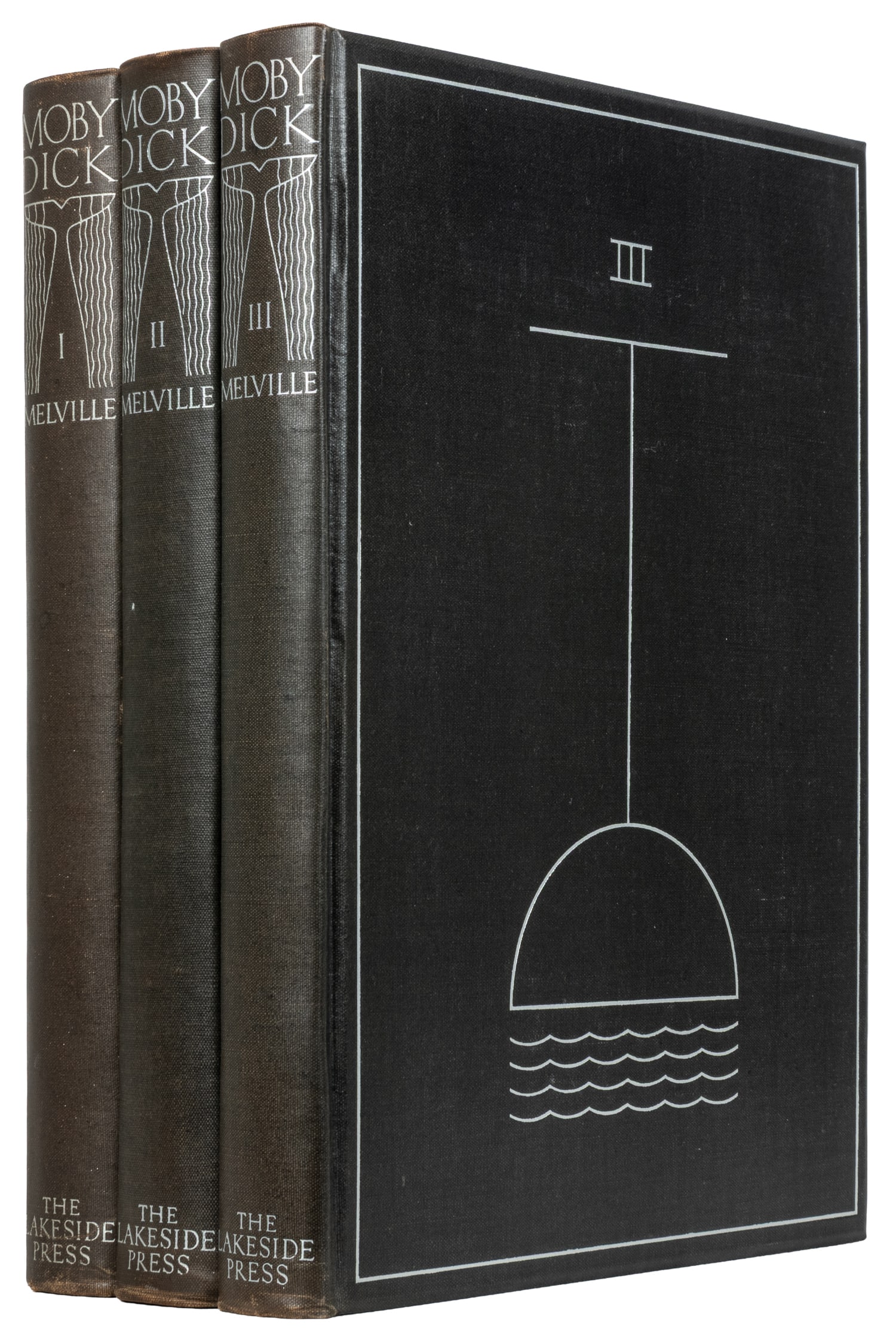 [KENT, Rockwell, illustrator (1882-1971).] MELLVILLE, Herman (1819-1891). Moby Dick. Chicago: The: [KENT, Rockwell, illustrator (1882-1971)]. MELLVILLE, Herman (1819-1891). Moby Dick. Chicago: The Lakeside Press, 1930. 3 volumes, 4to. Title vignettes and numerous woodcut illustrations by Rockwell K