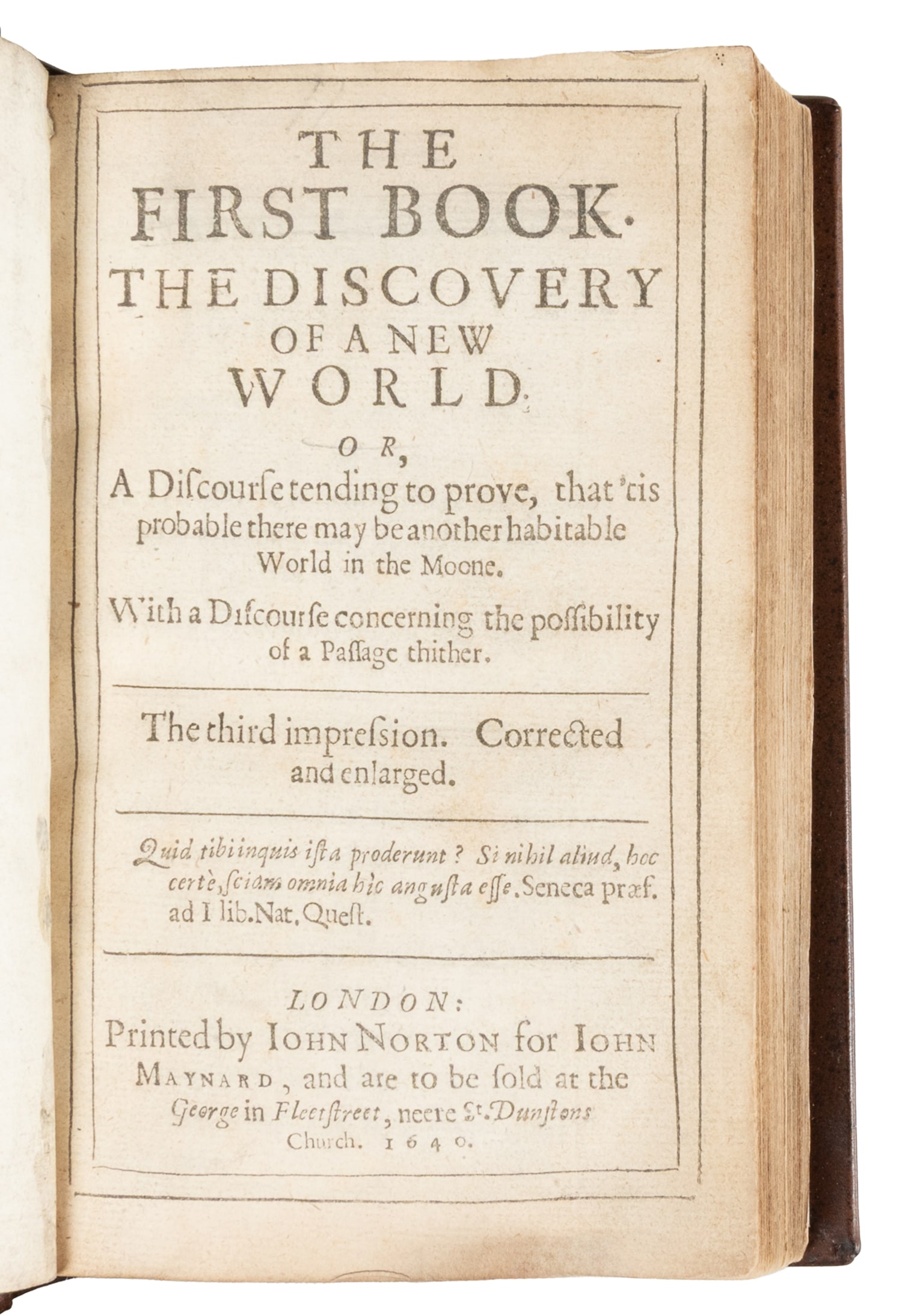 [MOON TRAVEL]. [WILKINS, John (1614-1672]. The First Book of The Discovery of a New World. [Bound (1 of 3)