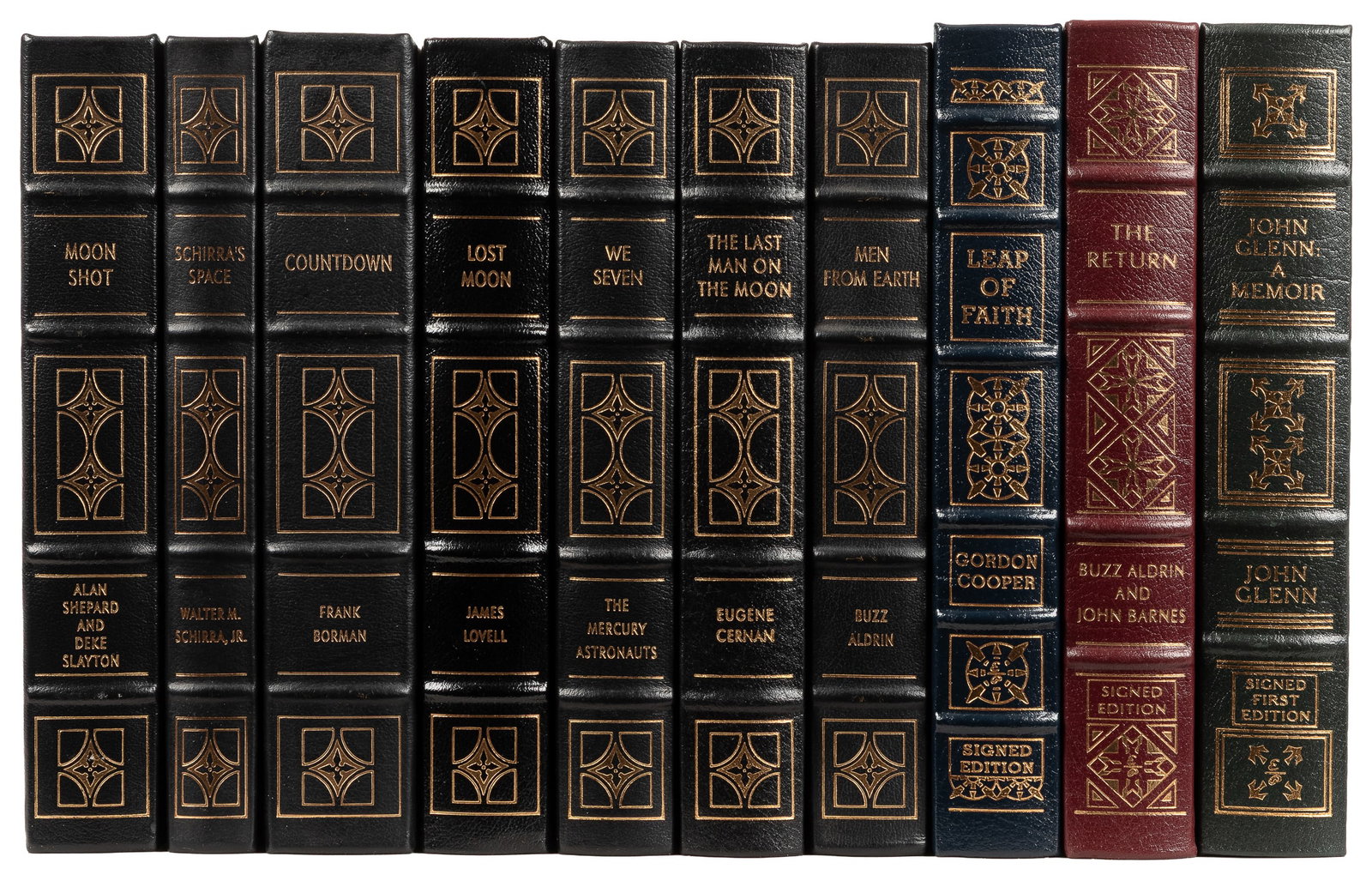 [NASA ASTRONAUTS]. Ten Easton Press Limited Editions Signed by Astronauts, All with Easton Press: [NASA ASTRONAUTS]. Ten Easton Press Limited Editions Signed by Astronauts, All with Easton Press COAs. [Norwalk, CT: The Easton Press, 1990s-2000s]. 8vos. 7 volumes of the Easton Press Astronaut Libra