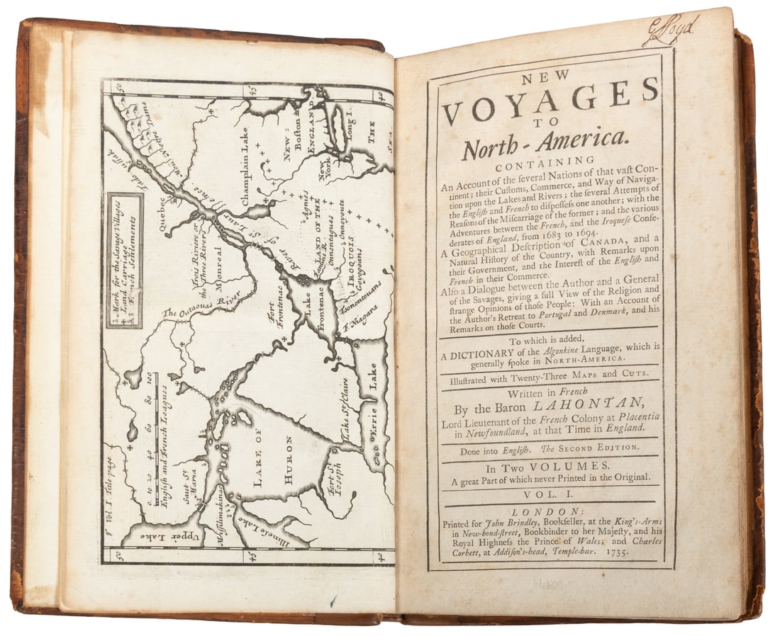 [NATIVE AMERICANS]. LAHONTAN, Baron [de, Louis Armond (1666-ca. 1716)]. New Voyages to: [NATIVE AMERICANS]. LAHONTAN, Baron [de, Louis Armond (1666-ca. 1716)]. New Voyages to North-America... London: John Brindley, 1735. 8vos. Illustrated with four engraved maps and 14 (out of 16) engrav