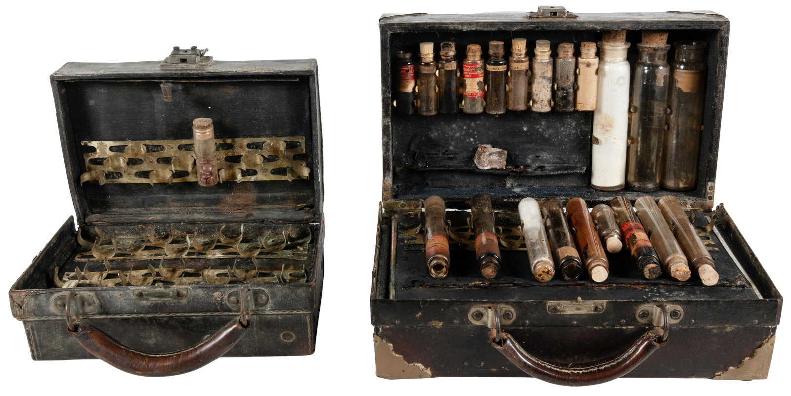 [APOTHECARY]. Pair of Portable Medicine Ingredient Cases with Numerous Vials. [N.p., ca. 19th (1 of 2)