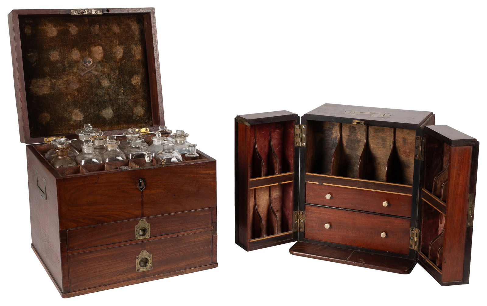 [APOTHECARY]. Pair of Portable Wooden Storage Cabinets, One with Vials. [V.p., ca. 19th century]. (1 of 5)