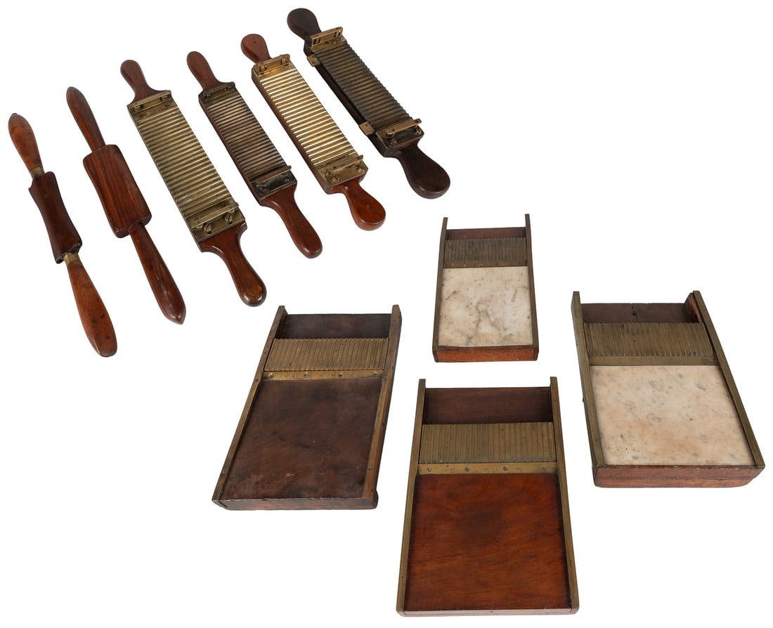 [APOTHECARY]. Group of Four Apothecary Pill Rollers with Two Extra Wooden Paddles. [N.p. Ca. 19th (1 of 4)