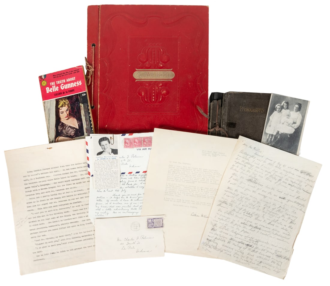 [GUNNESS, Belle (1859 - 1908?)]. DE LA TORRE, Lillian. Collection of scrapbooks and correspondence (1 of 6)