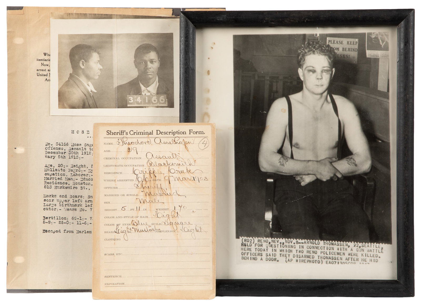 Group of 3 Photographs of Criminals. 1903-1947. (1 of 3)