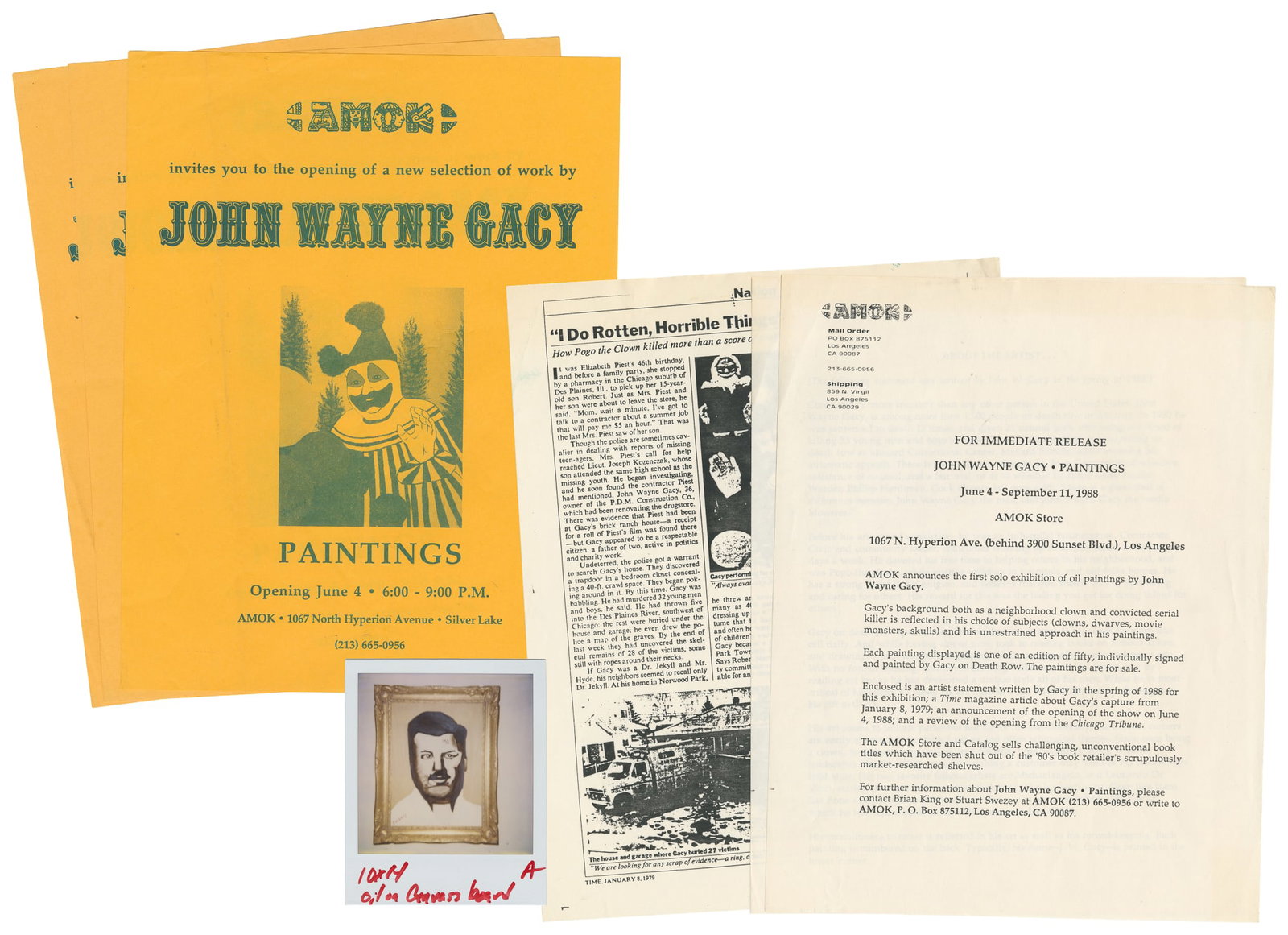 [TRUE CRIME]. Press Release Packet for John Wayne Gacy Painting Exhibition. Los Angeles: AMOK Store, (1 of 4)
