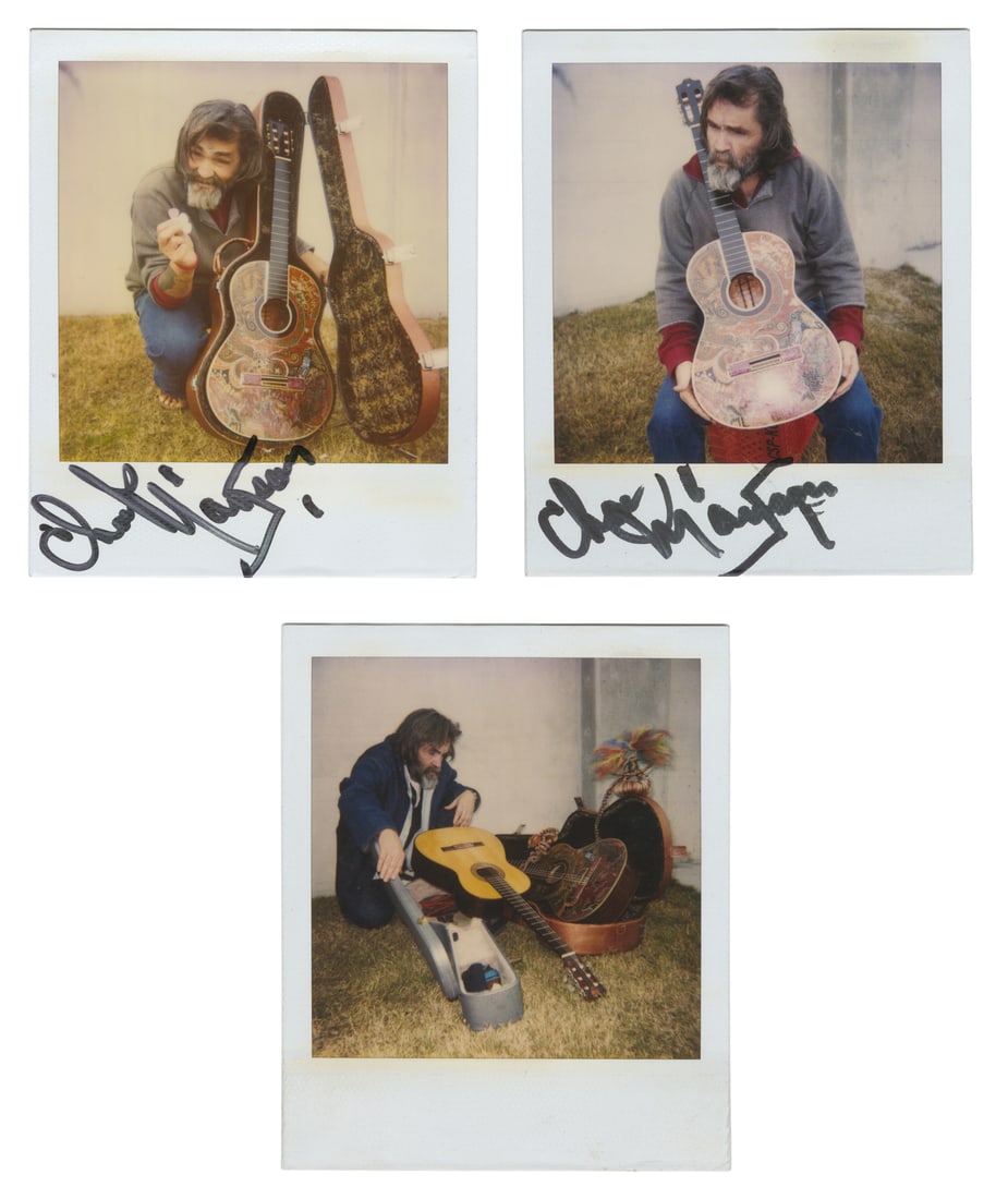 [PRISON ART]. MANSON, Charles (1934-2017). Charles Manson Signed Polaroid Portrait Trio. Circa (1 of 1)