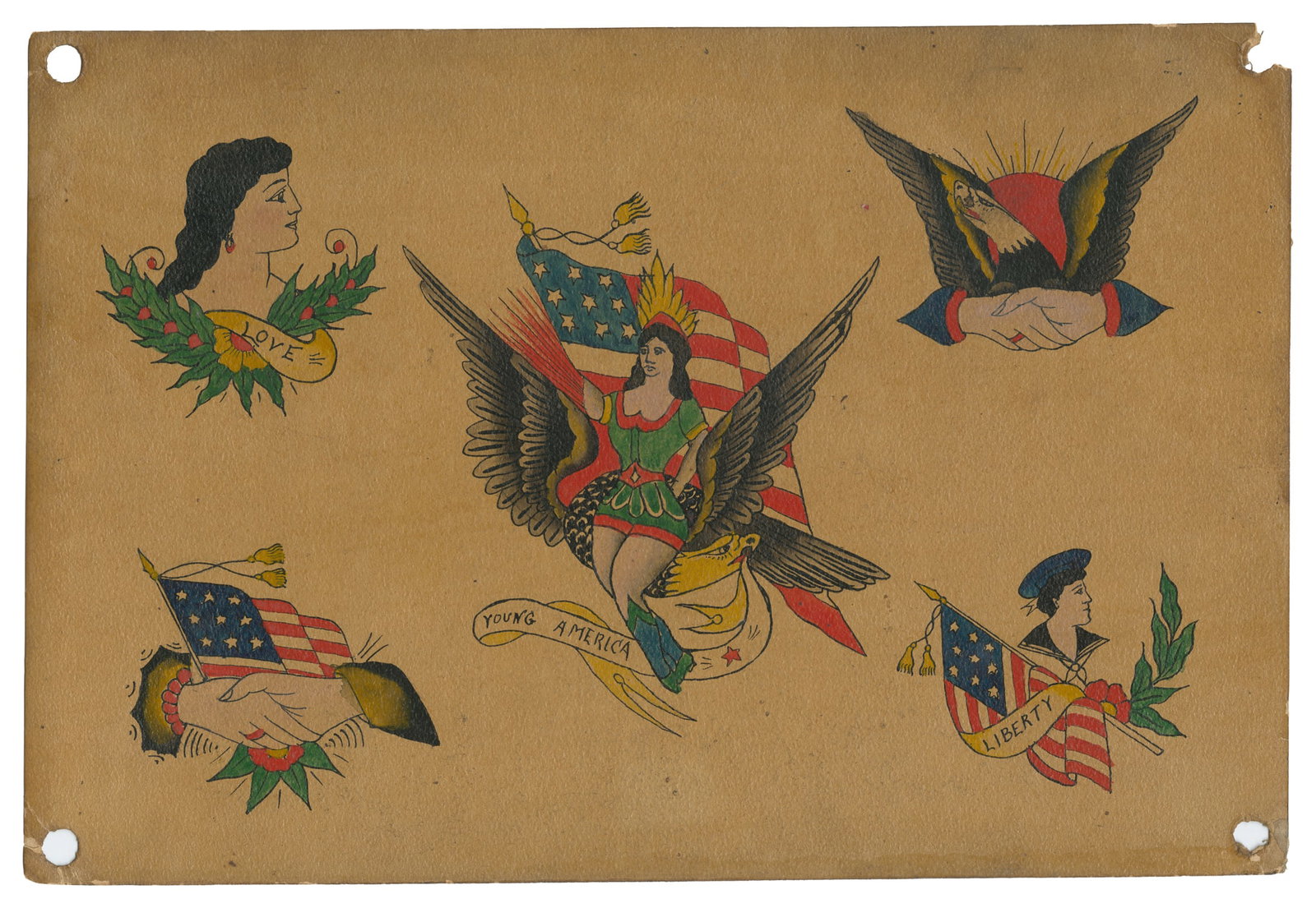 [TATTOO]. POFERL, Edward (Austrian-American, 1879-1943). Professor Eddie Five Design Patriotic Flash (1 of 1)