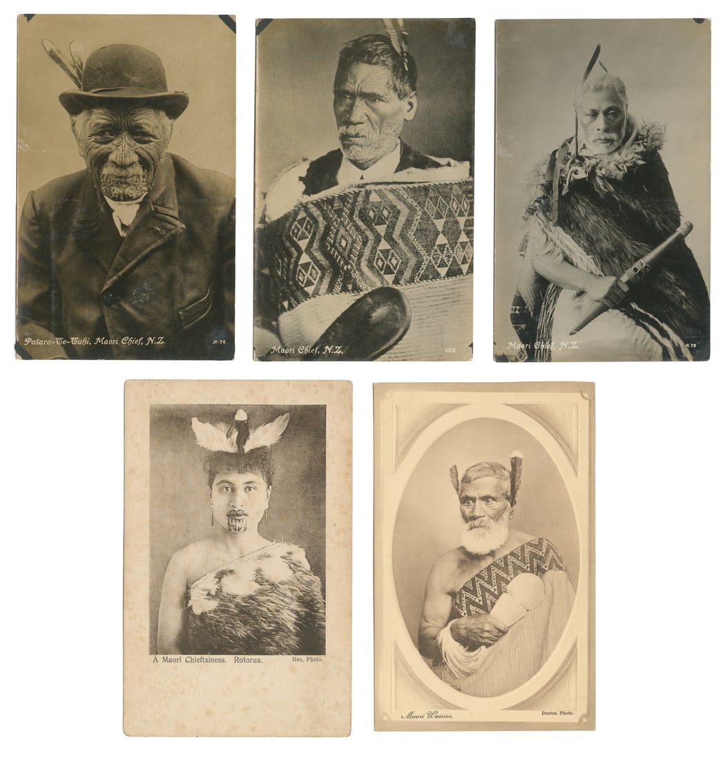 [TATTOO]. Five Postcards Featuring MƒÅori Tribe Leaders. New Zealand, early 20th century. (1 of 1)