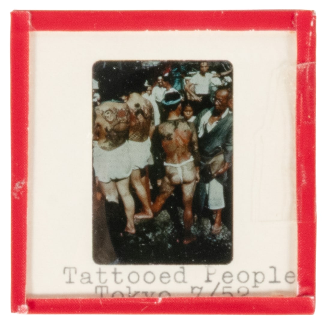 Glass Photo Slide Featuring Japanese Tattooed Individuals. Tokyo, 1952. (1 of 2)