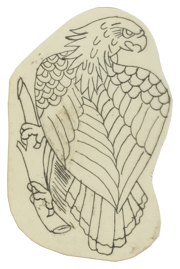 JENSEN, Owen (American, 1891 - 1976). Bald Eagle Tattoo Stencil. [ Long Beach], mid to late 20th (1 of 1)