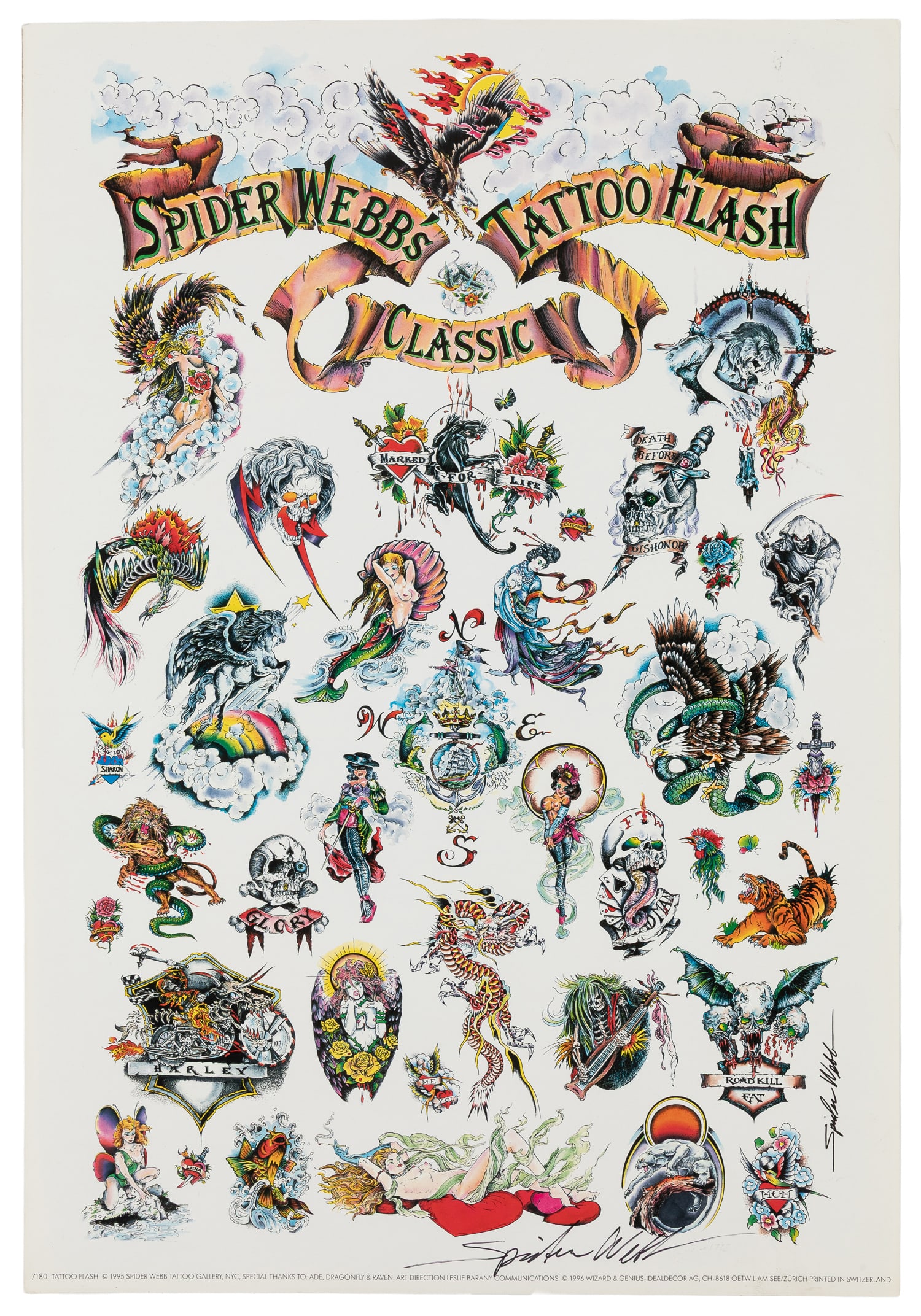 [TATTOO]. Spider Webb's Tattoo Flash Classic Poster. SIGNED. Wizard & Genius: Zurich, 1996. (1 of 1)