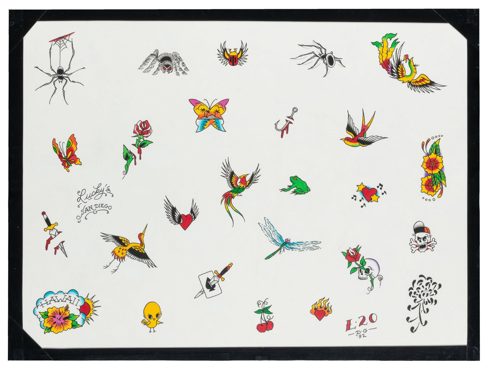 GIBSON, Dave (American, active 1980s- 2019). Twenty-Six Design Flash Sheet. Lucky's Tattoo Parlor: (1 of 1)