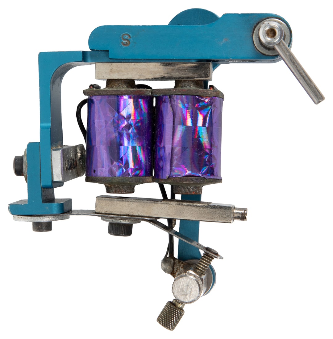 NOLAN, Don (American, 1938–2009). Custom Blue Anodized Aluminum Tattoo Machine. (1 of 4)