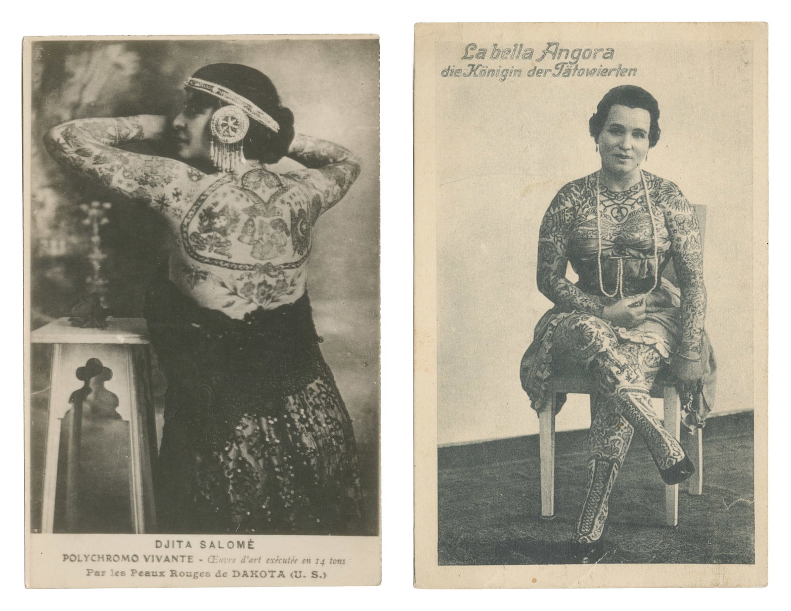 Two Postcards of Tattooed Women Performers. American, early 20th century. (1 of 1)