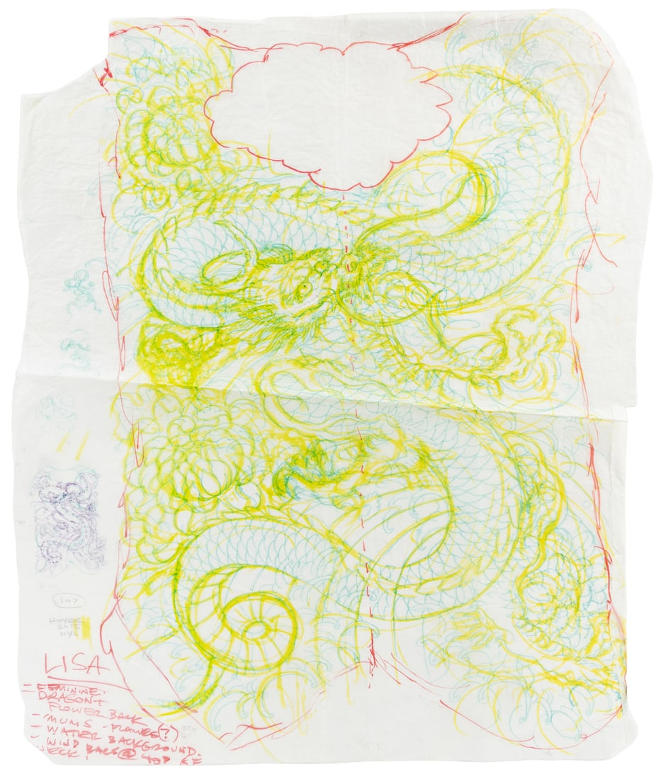 HOYER, Timothy (American, active from 1980s ). Dragon Backpiece Preliminary Drawing. New York, 2015. (1 of 1)