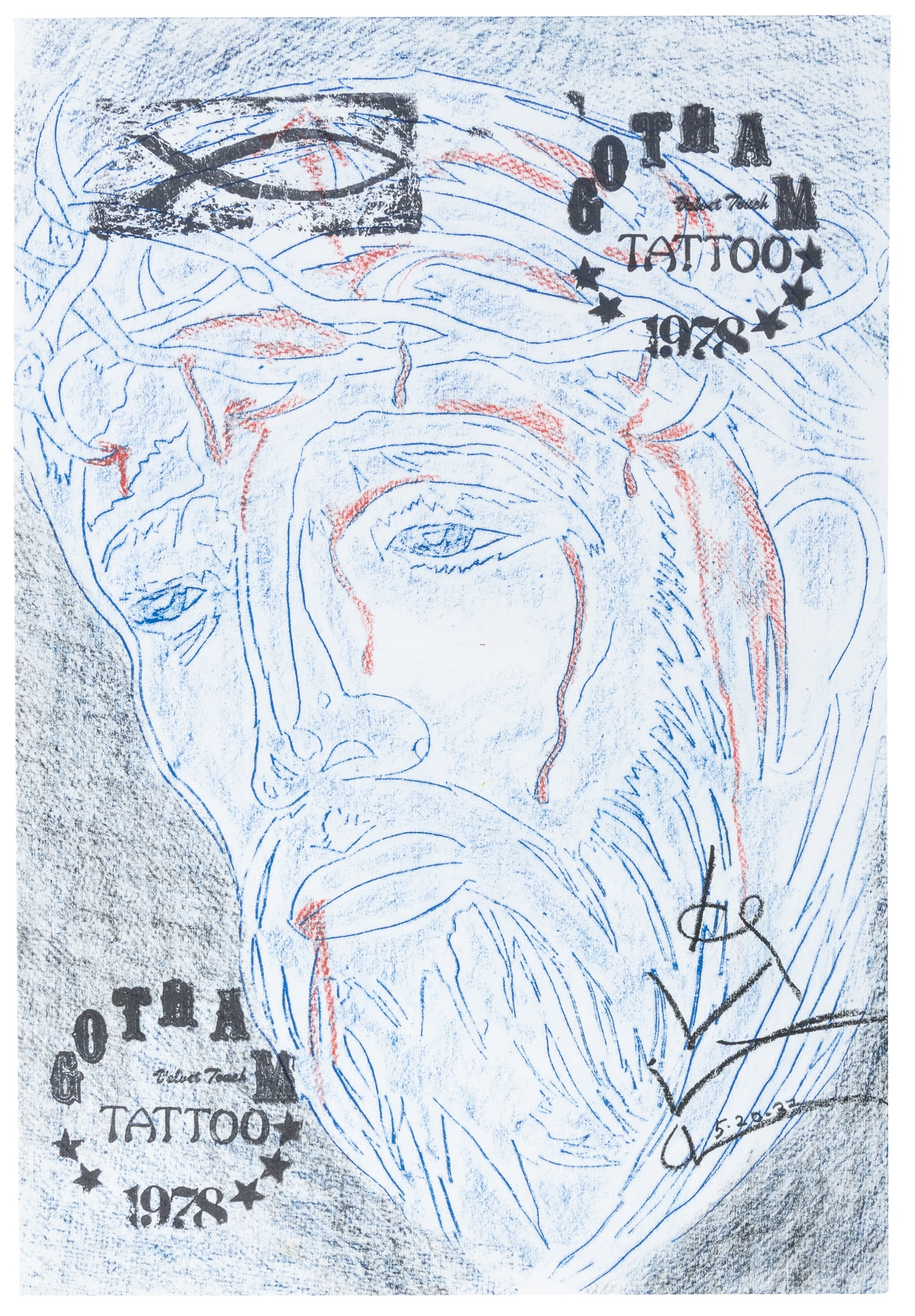 DEVITA, Thom (American, 1933 - 2018). Mixed-Media Jesus Stencil Composition. New York, 21st century. (1 of 1)