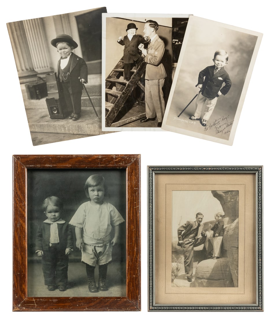 MAJOR MITE (Clarence Howerton, 1913 - 1975). Five photographs, one signed.: MAJOR MITE (Clarence Howerton, 1913 - 1975). Five photographs, one signed. V.p., ca. 1910s-30s. Silver print photographs, four matte-finish, of Major Mite, an actor and performer who, at 2 ft. 4