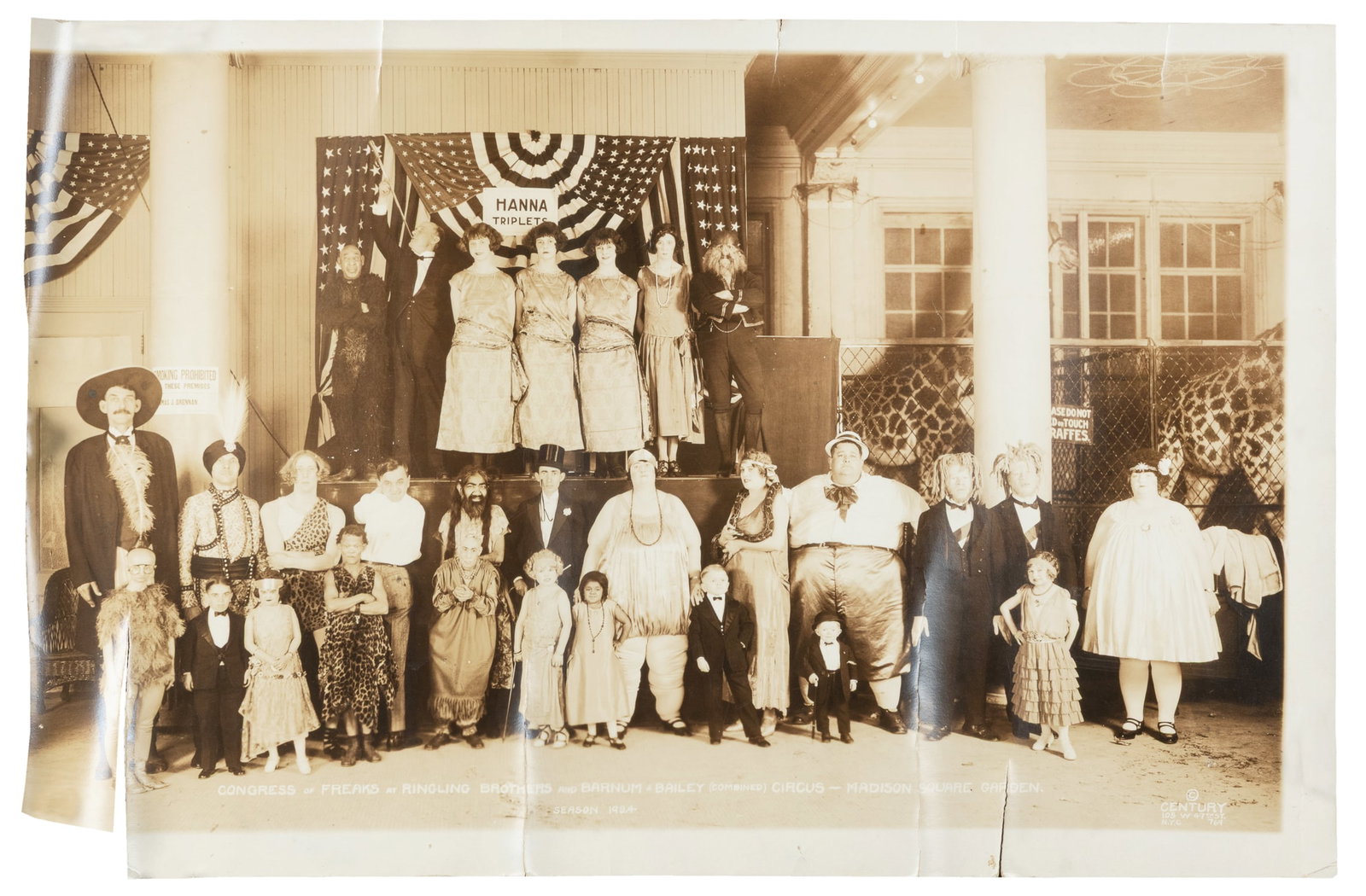 KELTY, Edward J. (1888 - 1967). Congress of Freaks at Ringling Bros. and Barnum & Bailey Circus -: KELTY, Edward J. (1888 - 1967). Congress of Freaks at Ringling Bros. and Barnum & Bailey Circus - Madison Square Garden. Season of 1924. New York: Century. Silver print panoramic photograph of the