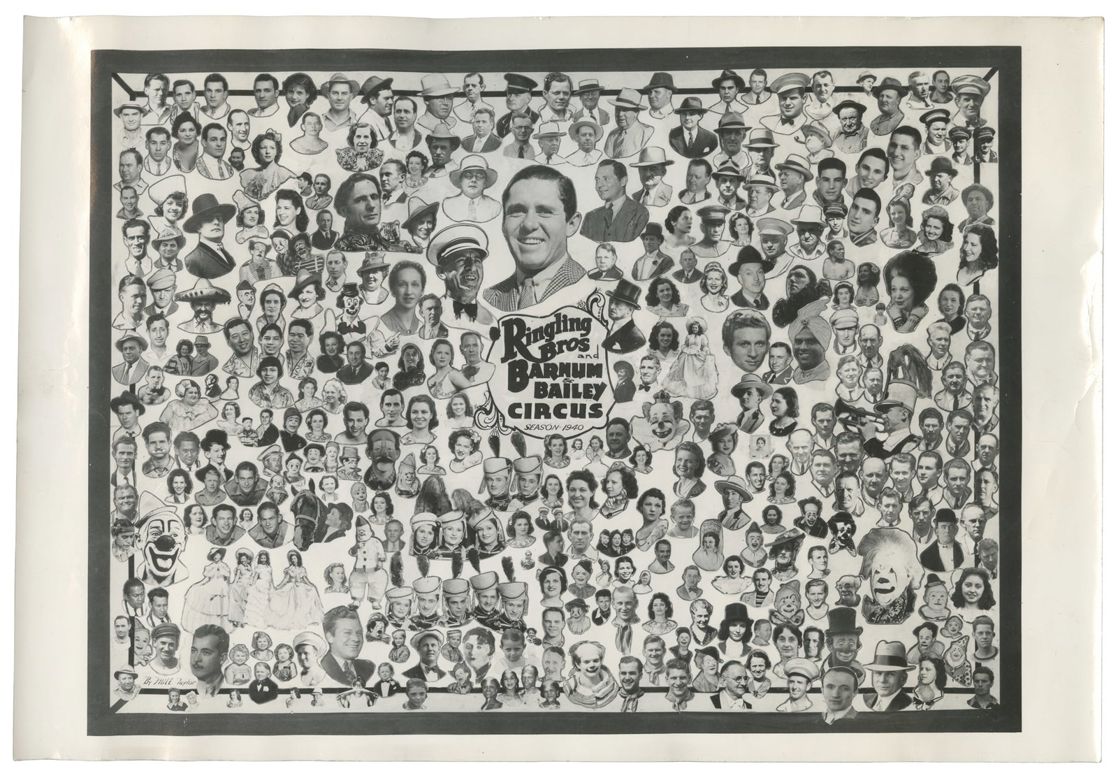 Ringling Bros. and Barnum & Bailey Season 1940 composite cast photograph.: Ringling Bros. and Barnum & Bailey Season 1940 composite cast photograph. A montage photograph, composed by Milt Taylor, with bust photos of the scores of performers and show people from the 1940 seas