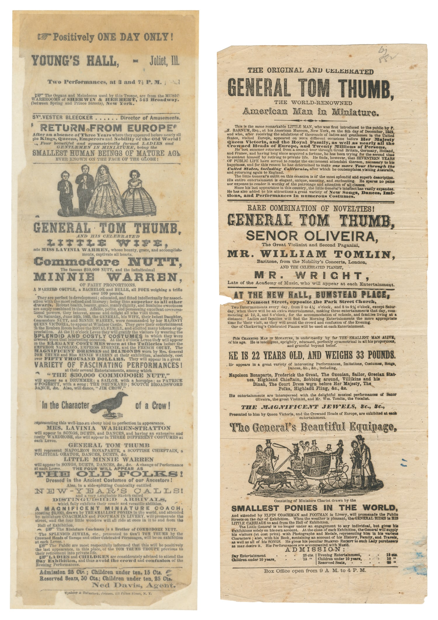 TOM THUMB (Charles S. Stratton). Pair of advertising handbills. (1 of 1)