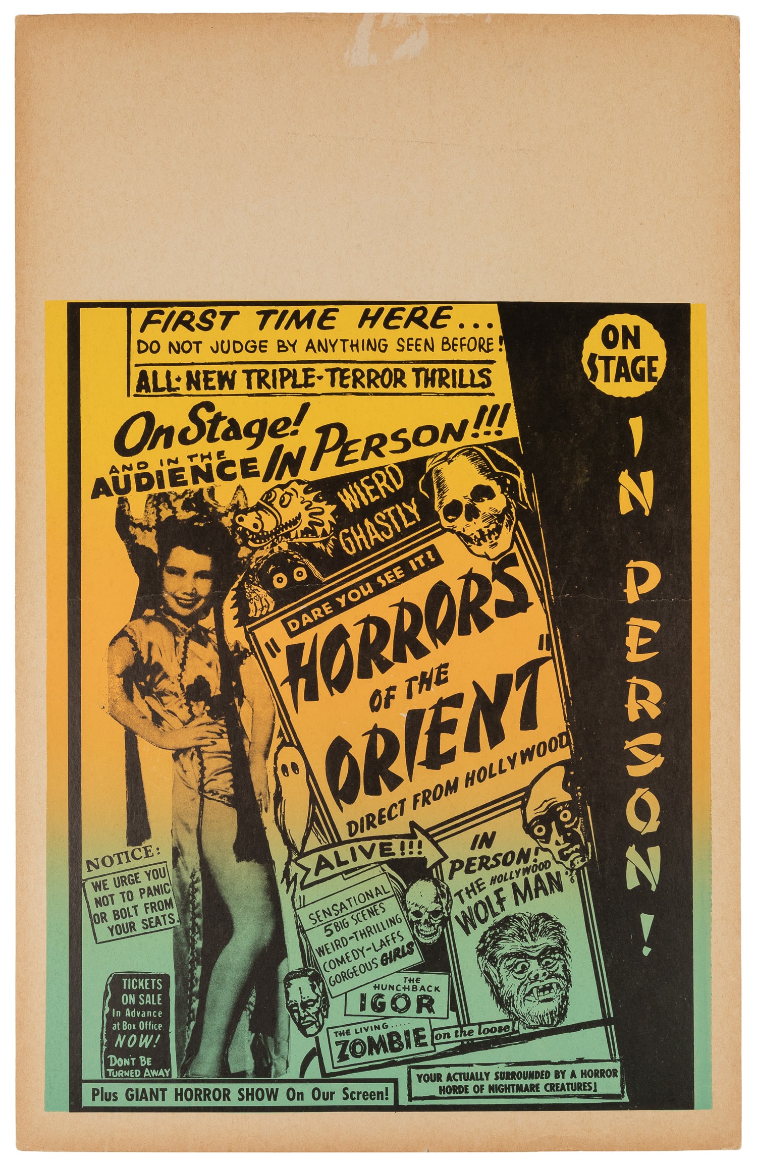 Horrors of the Orient spook show window card. (1 of 1)