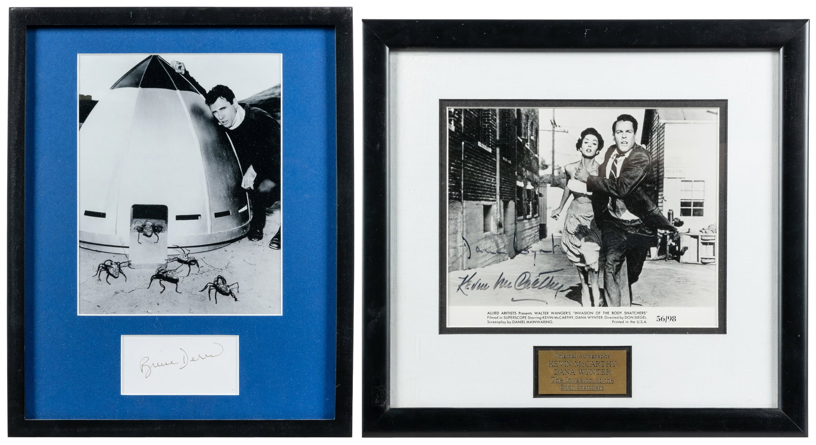 [CINEMA]. Pair of Signed Items from Science Fiction Films or Television. [N.p., ca. 20th century].: [CINEMA]. Pair of Signed Items from Science Fiction Films or Television. [N.p., ca. 20th century]. Including a black and white still from "Invasion of the Body Snatchers" signed by both stars, Kevin