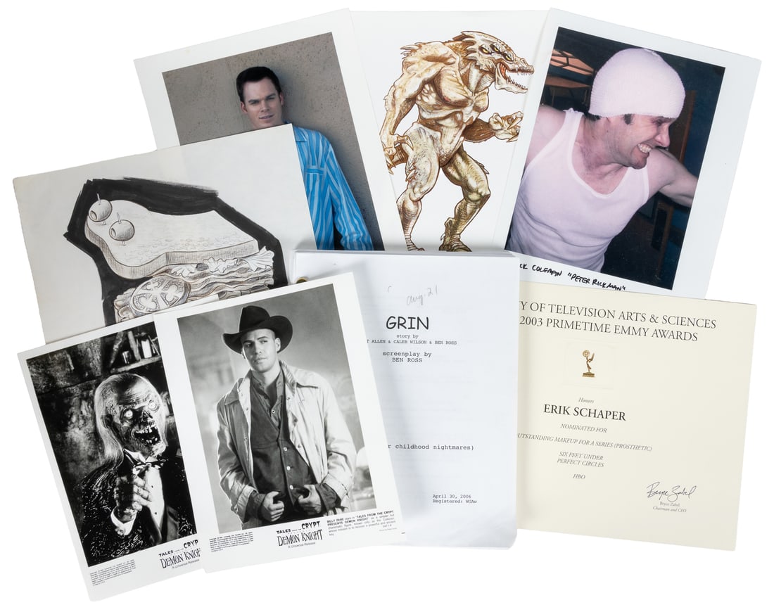 SCHAPER, Erik (1962-2025). Large Ephemera Archive.: [FILM & TV]. SCHAPER, Erik (1962-2025). Large Ephemera Archive. Among the items is a certificate recognizing his nomination for Outstanding Makeup for a Series (Prosthetic) at the 55th Annual Emmy