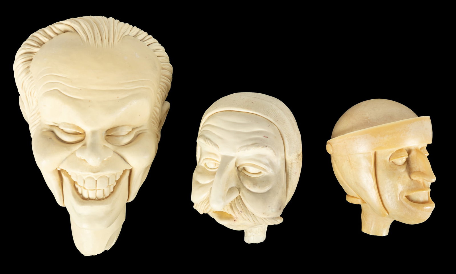 SCHAPER, Erik (1962-2025). Three Plastic Mold Portraits, one of Jack Nicholson.: SCHAPER, Erik (1962-2025). Three Plastic Mold Portraits, one of Jack Nicholson. Largest (Nicholson) height: 11". Schaper was an artist and Emmy-nominated makeup (prosthetics) designer.