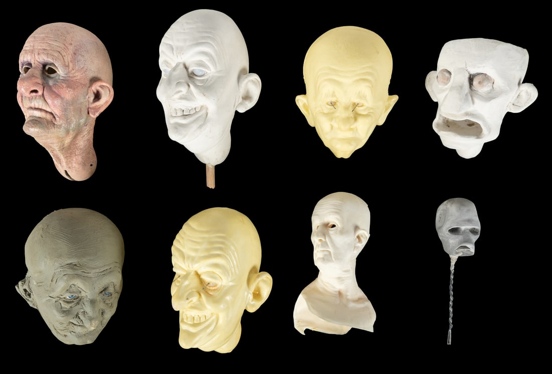 SCHAPER, Erik (1962-2025). Group of 14 Model Heads.: SCHAPER, Erik (1962-2025). Group of 14 Model Heads. Plasticine, plaster, and plastic. In various stages of completeness. Perhaps maquettes for larger projects. Several seem to be of old men. Height