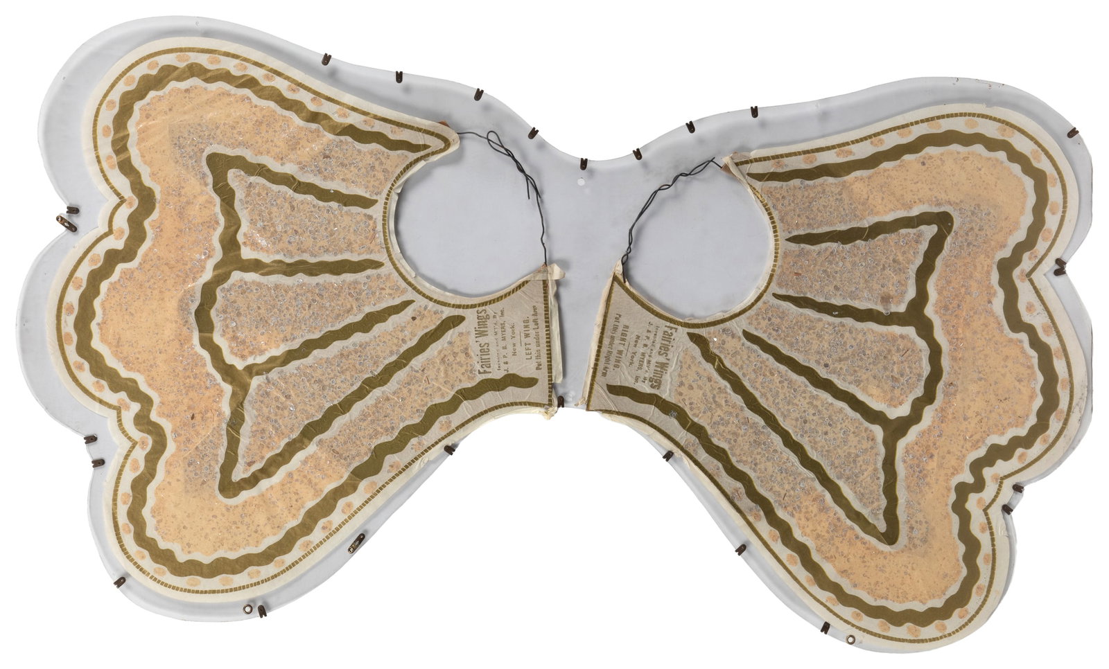 [FAIRY]. Fairies' Wings.: [FAIRY]. Fairies' Wings. A pair of costume "Fairies' Wings," marked by J. & P.B. Myers, New York, ca. 1920s. Constructed of wire, tissue paper, and glitter-like flakes of mica. Wingspan approx. 36".