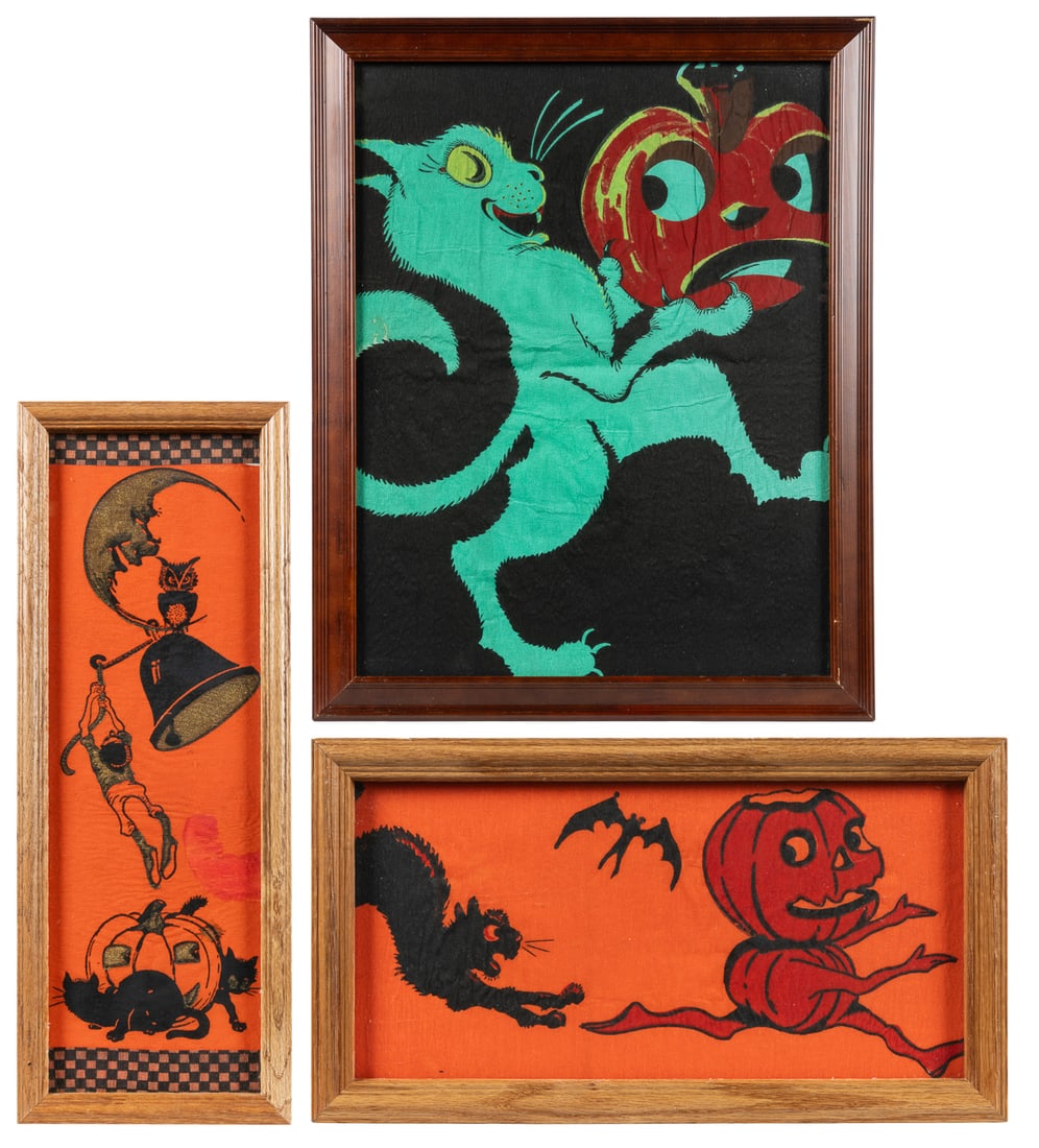Trio of framed Halloween crepe paper decorations. (1 of 4)