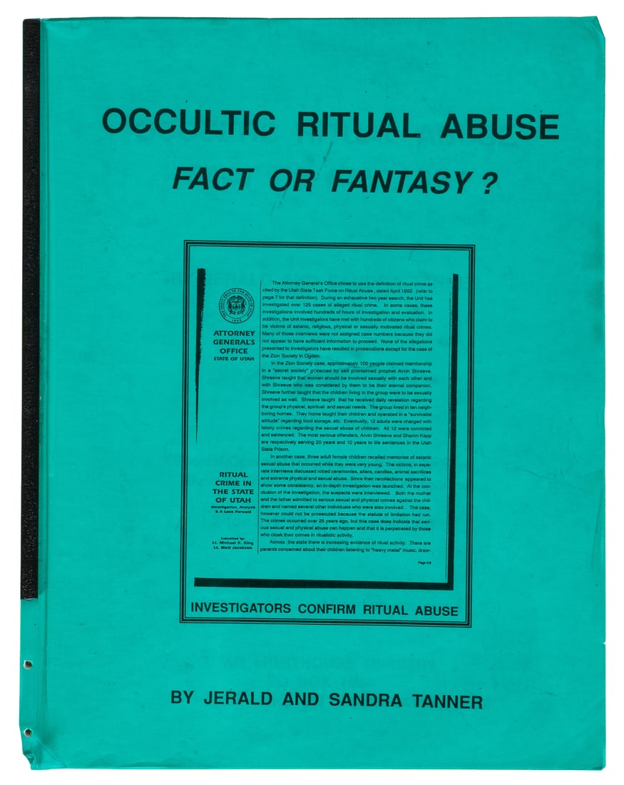Occultic Ritual Abuse / Fact or Fantasy by Jerald and Sandra Tanner. 1995.: Occultic Ritual Abuse / Fact or Fantasy by Jerald and Sandra Tanner. 1995. Published by Utah Lighthouse Ministry. 203 pages. Jerald and Sandra Tanner founded the Utah Lighthouse Ministry to publish
