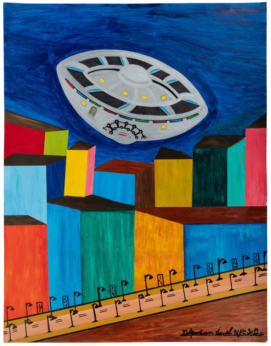 TALPAZAN, Ionel (Romanian, 1955-2015). Untitled (UFO Over Buildings). 2012. (1 of 3)