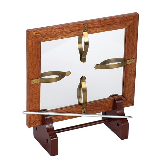 103. Glass Penetration. Petrie & Lewis, ca. 1940.: 103. Glass Penetration. New Haven, Petrie & Lewis, ca. 1940. A steel spike penetrates a sheet of glass housed in a hardwood frame. With display stand and spike. 10 ¼ x 12”. Hallmarked. Very good. R