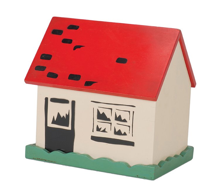 118. Improved Joe Ghost. Okito-Redmon, ca. 1949.: 118. Improved Joe Ghost. Louisville, Okito-Redmon, ca. 1949. A version of the Japanese Handkerchief Box built to resemble a haunted house. With three “ghost” silks. 7 ¼” high. Hallmark reads, �