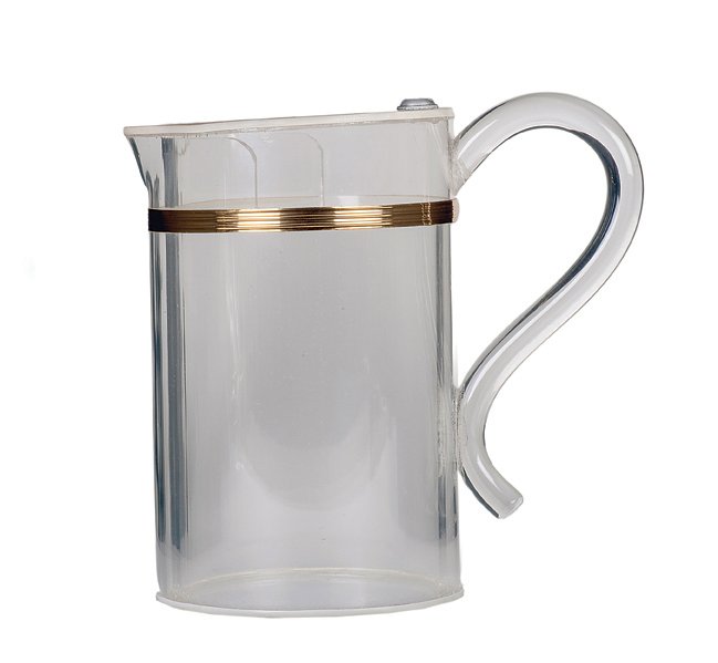 177. Sealed Milk Pitcher. Bob Kline, ca. 1975.: 177. Sealed Milk Pitcher. Indiana Pennsylvania, Bob Kline, ca. 1975. Milk poured from this pitcher vanishes into thin air. Plexiglass pitcher with gold trim and hand-cut handle. 8” high. With instru