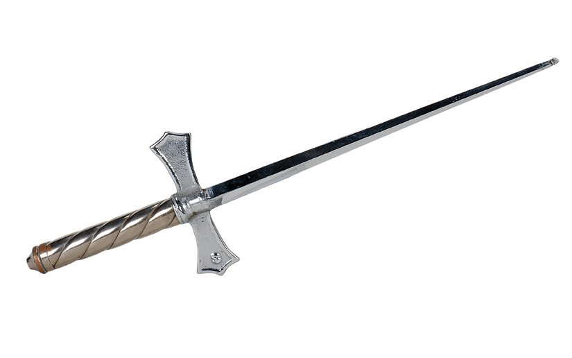 183. Silk Dagger. Bridgeport, Sherms Inc., ca. 1930. : 183. Silk Dagger. Bridgeport, Sherms Inc., ca. 1930. A silk handkerchief appears on the tip of this metal dagger. 17” long. Hallmarked. Very good. Uncommon.