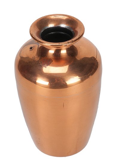 184. Six-Shot Lota. New Haven, Petrie & Lewis, ca. 1930: 184. Six-Shot Lota. New Haven, Petrie & Lewis, ca. 1930. Spun copper jug is emptied of its contents, filling a shot glass. This is repeated six times, even though the vase is emptied after each pour. 